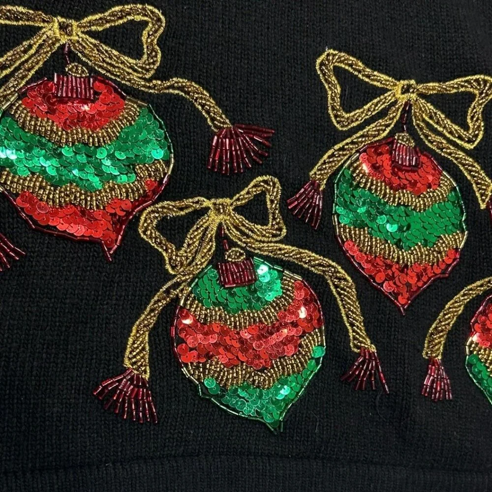 Vintage Karen Scott Black Silk Nylon Angora Lambswool Christmas Sweater‎ Size PL